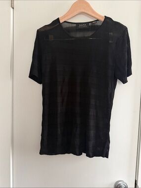 Dana Buchman Black viscose Short Sleeve Sheer-Striped Knit Top